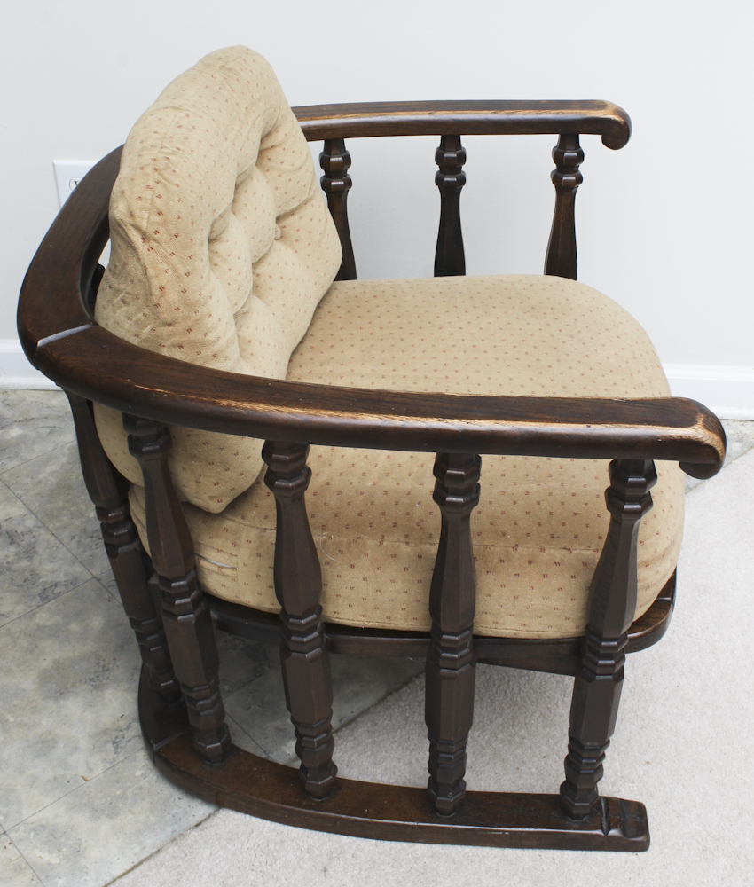 Low Mahogany Armchair With Welted Cushions