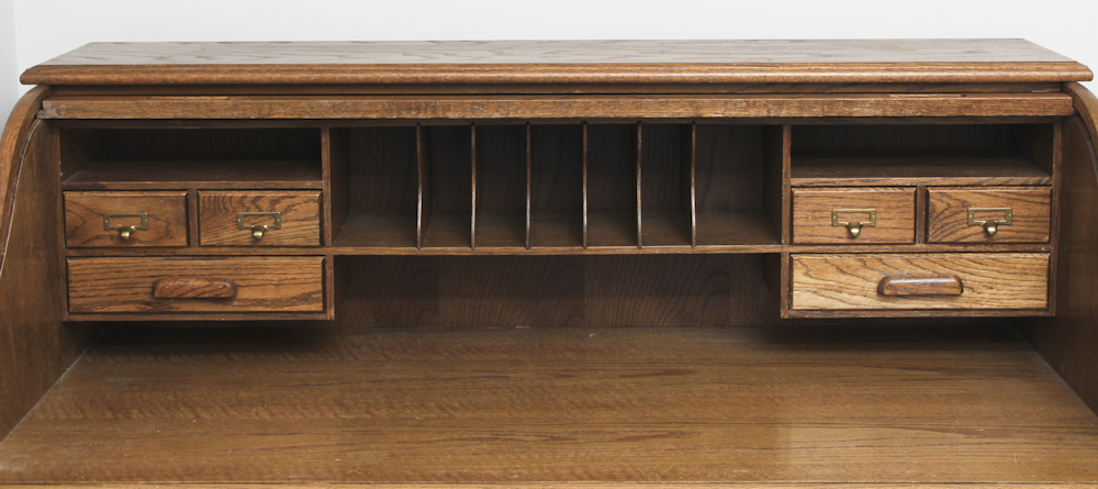 Mid-Century Pine Roll Top Desk