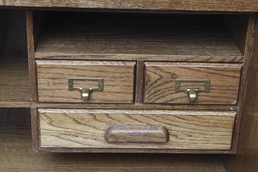 Mid-Century Pine Roll Top Desk