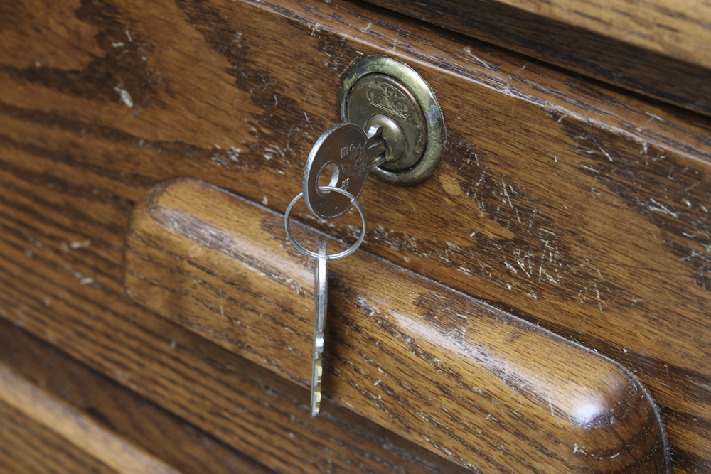 Mid-Century Pine Roll Top Desk