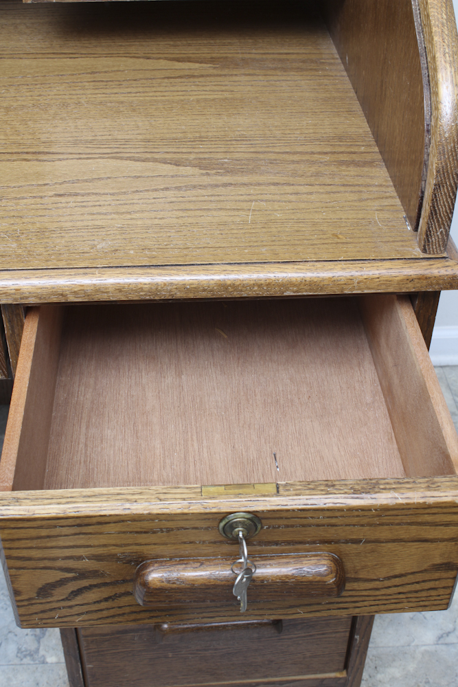Mid-Century Pine Roll Top Desk