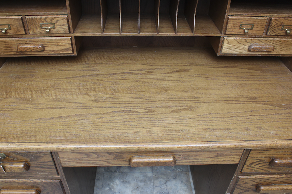 Mid-Century Pine Roll Top Desk