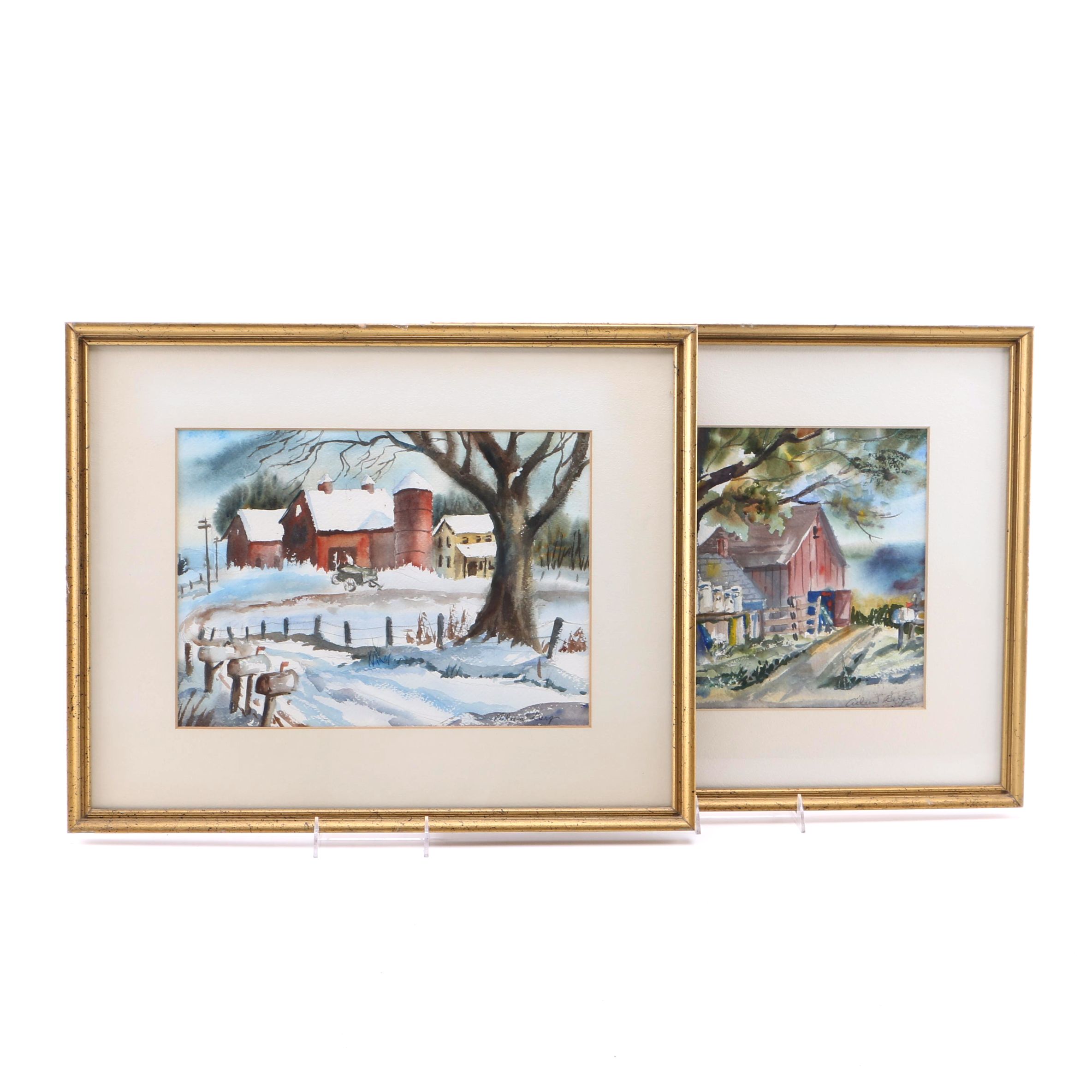 Aileen Berg Watercolor Paintings on Paper of Farmscapes