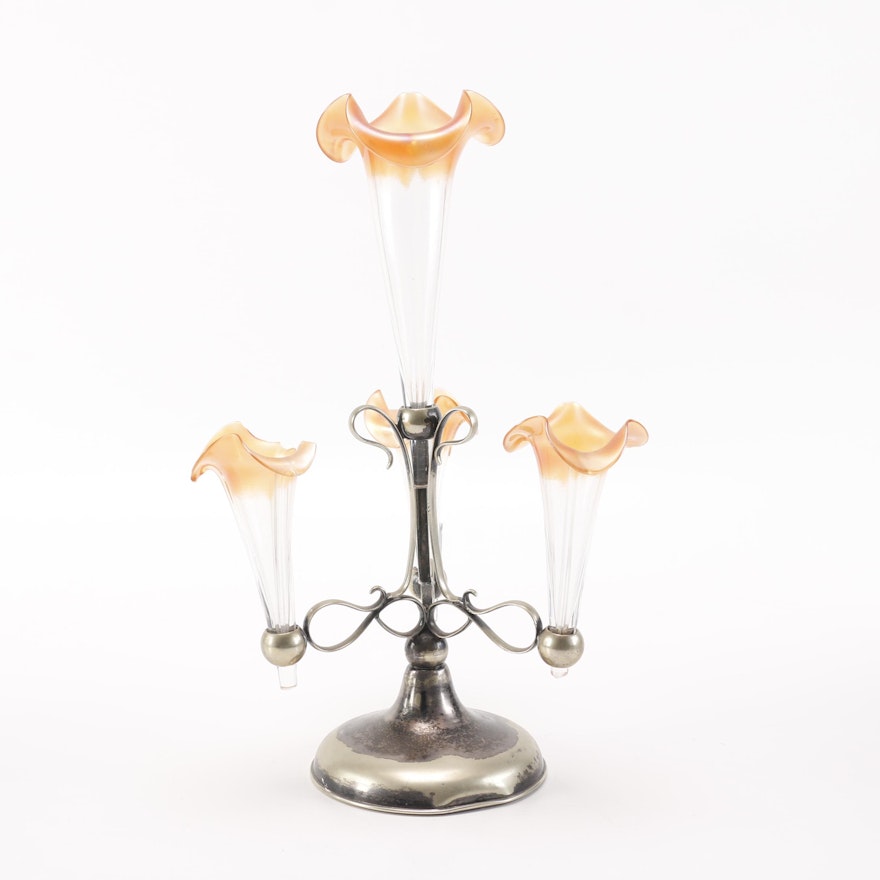 Art Nouveau Style Silver Plate and Glass Epergne