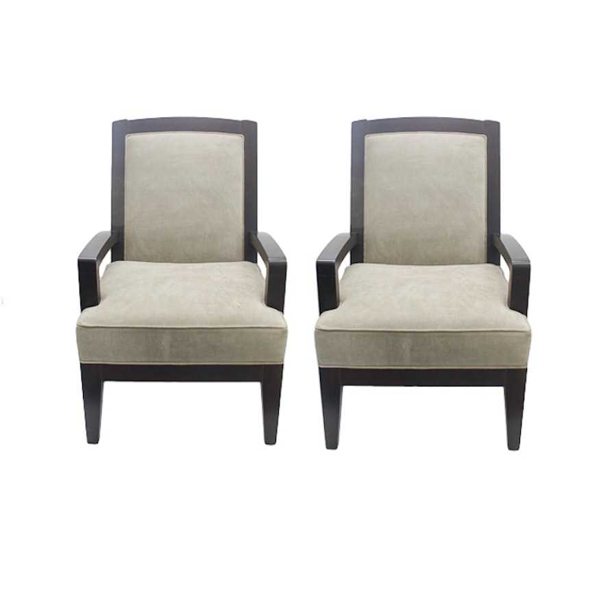 Contemporary Suede Upholstered Arm Chairs by Crate & Barrel