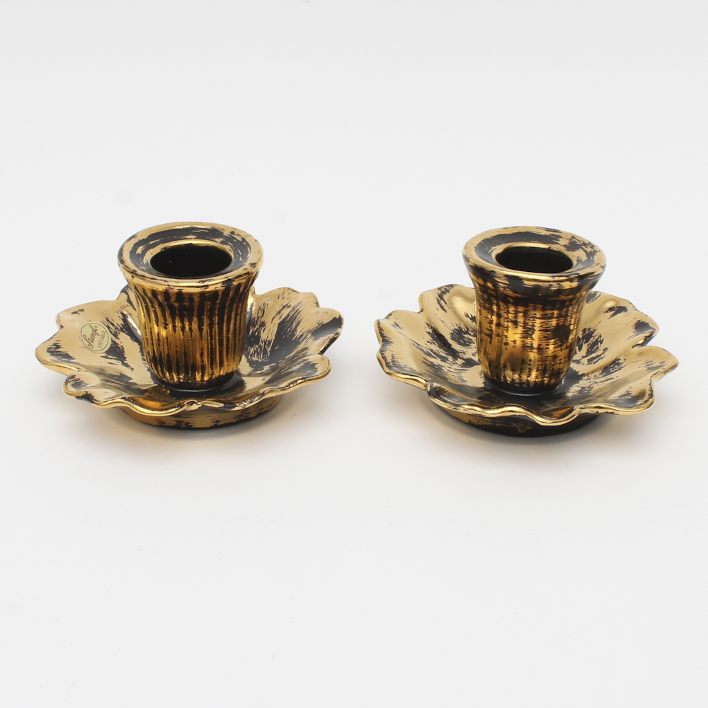 Stangl Black 22 Karat Gild Antiqued Candle Holders