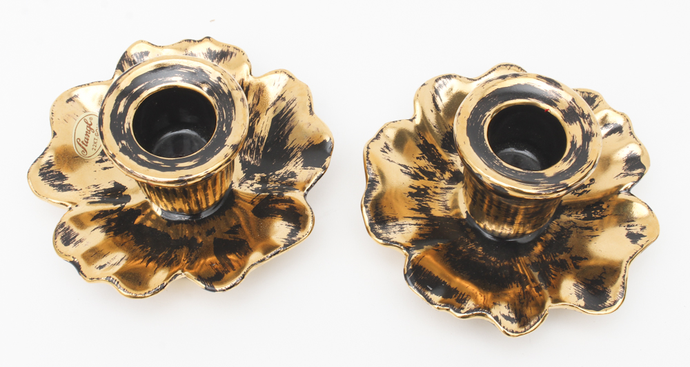 Stangl Black 22 Karat Gild Antiqued Candle Holders