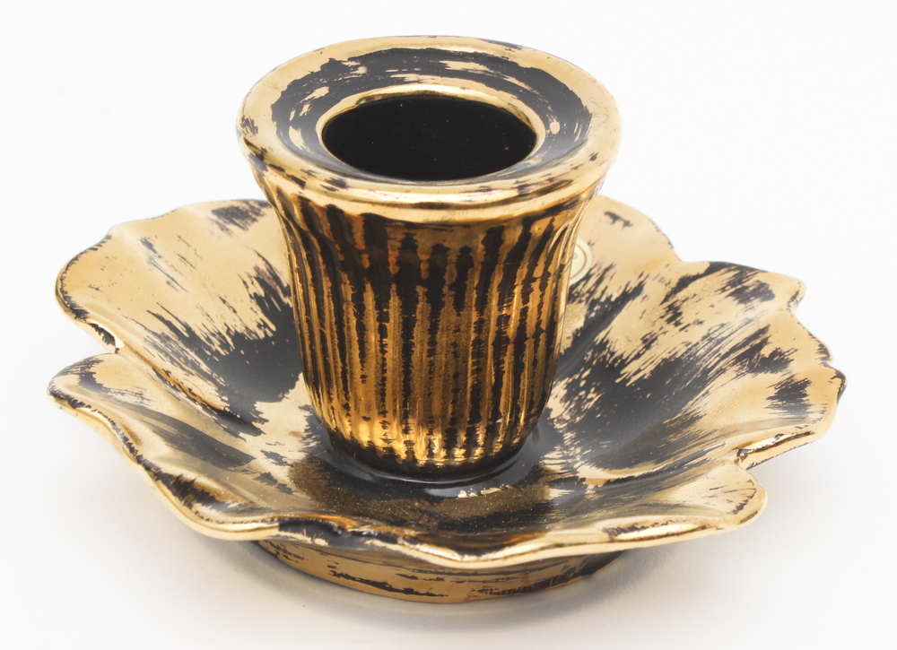 Stangl Black 22 Karat Gild Antiqued Candle Holders