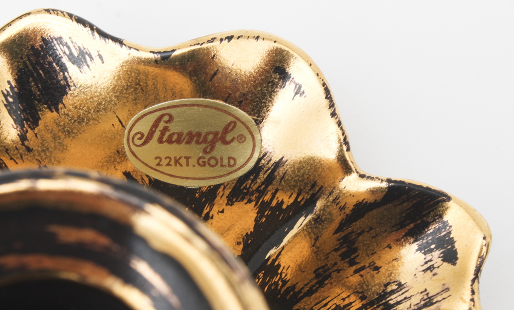 Stangl Black 22 Karat Gild Antiqued Candle Holders