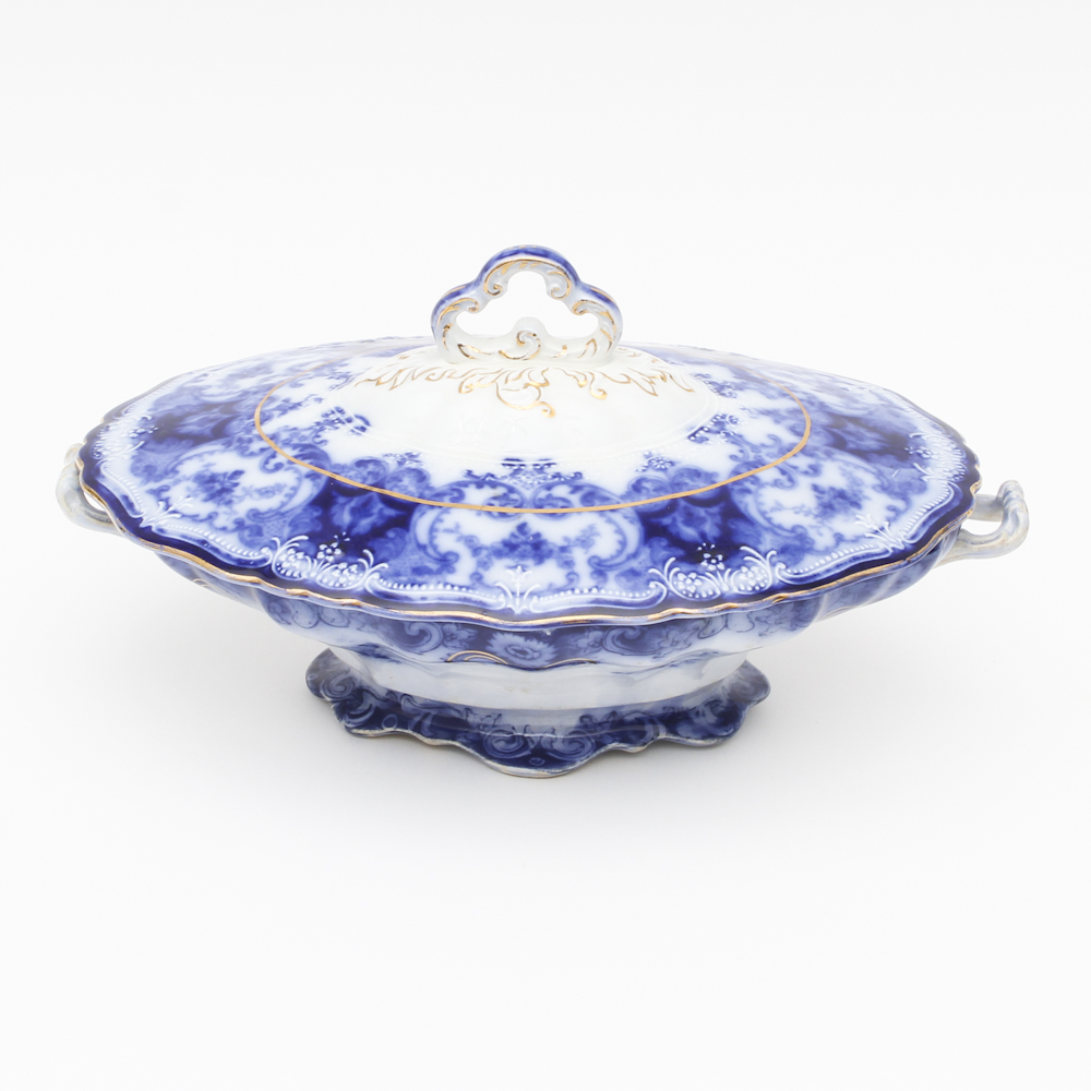 Antique Flow Blue Henry Alcock Lidded Serving Dish