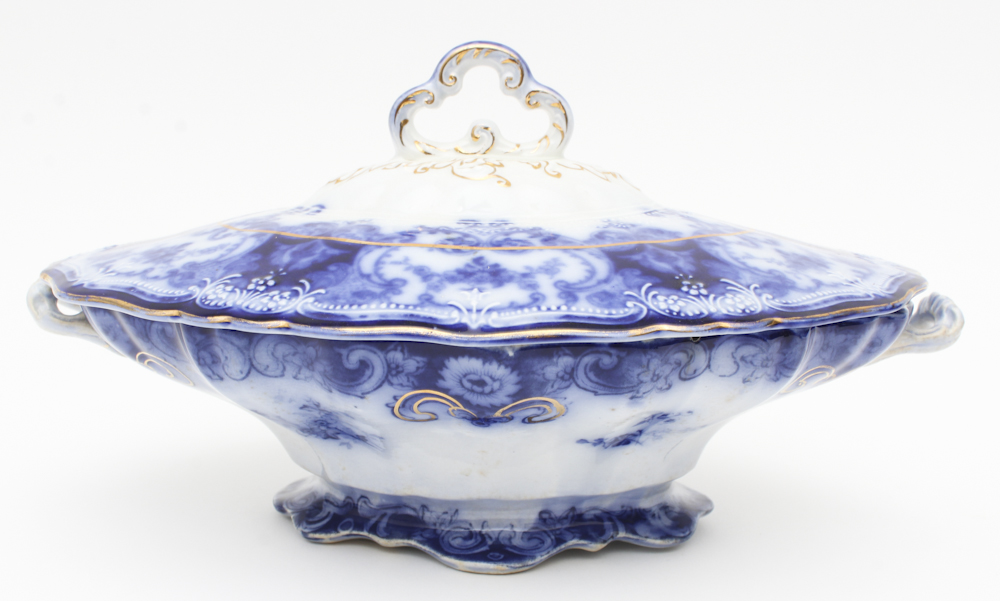 Antique Flow Blue Henry Alcock Lidded Serving Dish