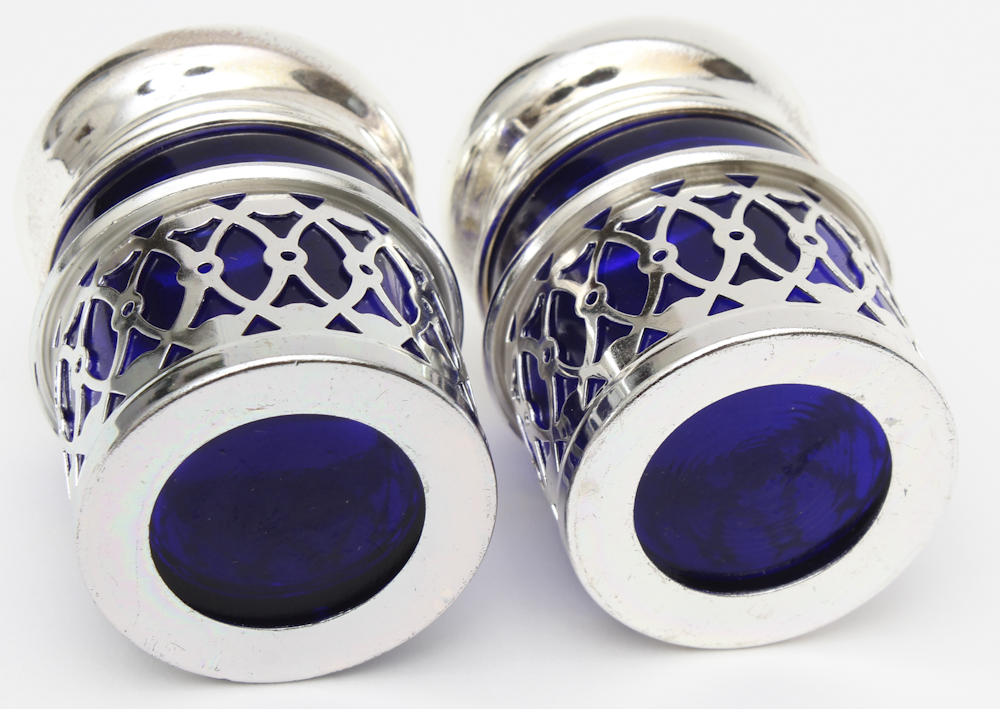 Silver Tone and Blue Glass Spice Set