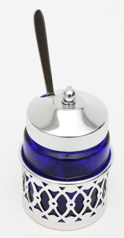 Silver Tone and Blue Glass Spice Set