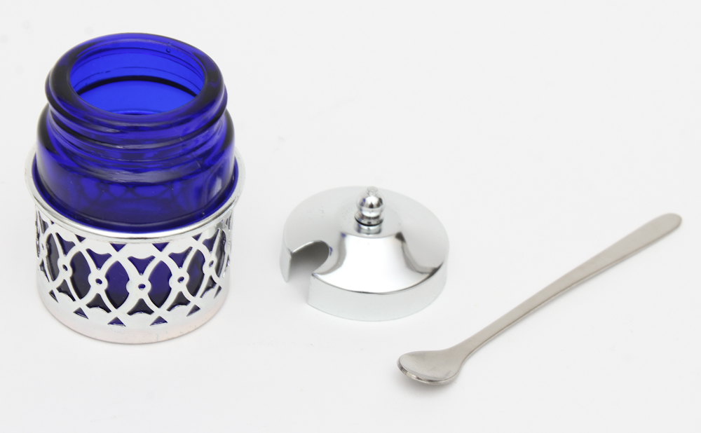Silver Tone and Blue Glass Spice Set