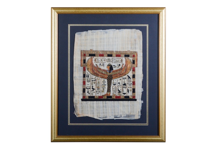 Egyptian Gouache Painting on Papyrus "Offering to the Gods"