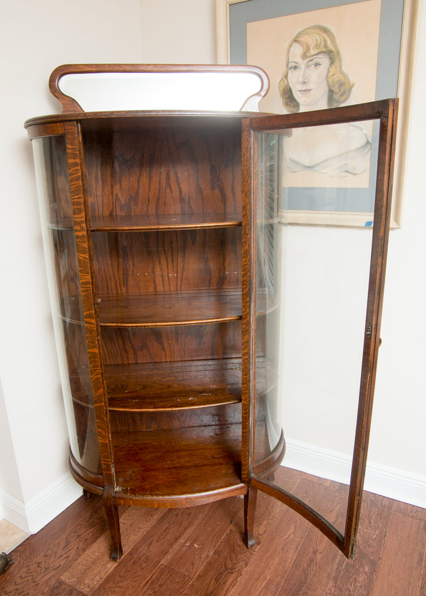 Antique Oak Demilune Curio Cabinet by Alliance Furniture Company