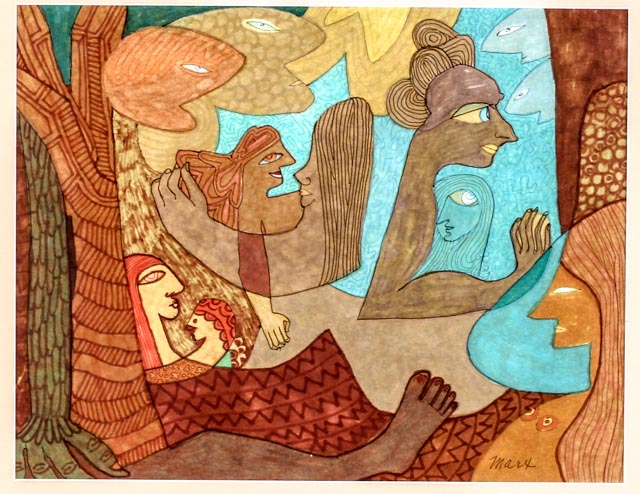 Original Ink Surrealist Painting By Evelyn Marx "Maternity"