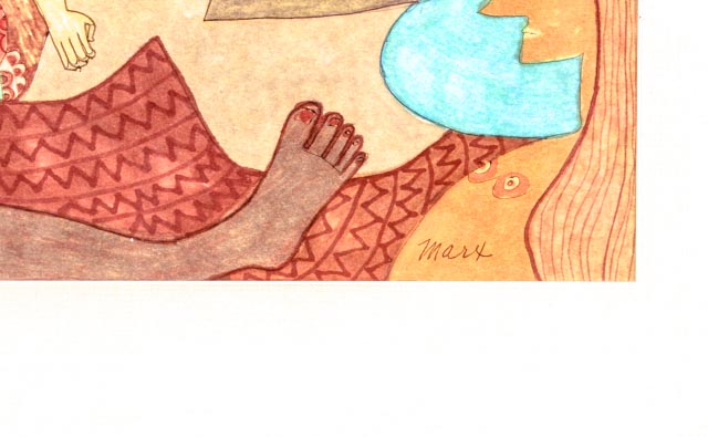 Original Ink Surrealist Painting By Evelyn Marx "Maternity"