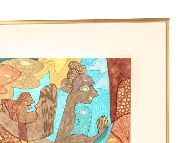 Original Ink Surrealist Painting By Evelyn Marx "Maternity"