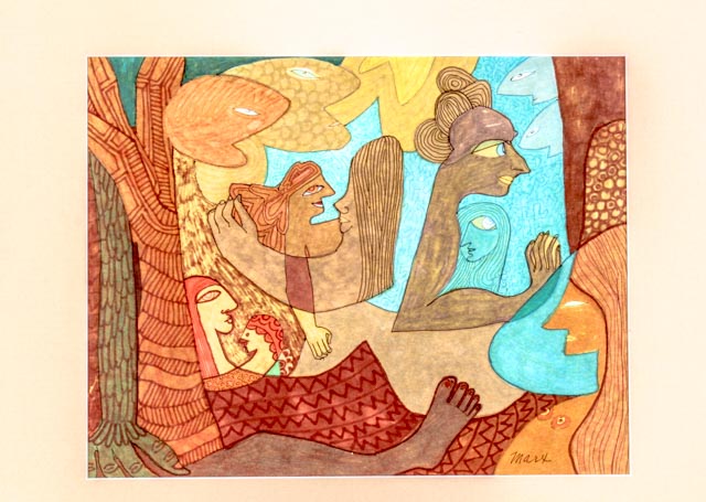 Original Ink Surrealist Painting By Evelyn Marx "Maternity"