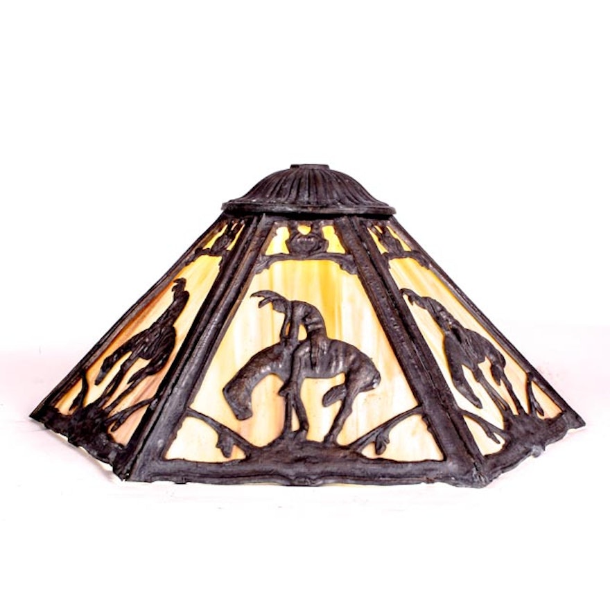 Vintage Slag Glass "End of the Trail" Old West Lamp Shade