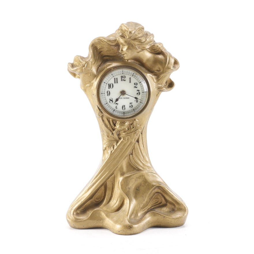 Seth Thomas Bronze Art Nouveau Mantle Clock