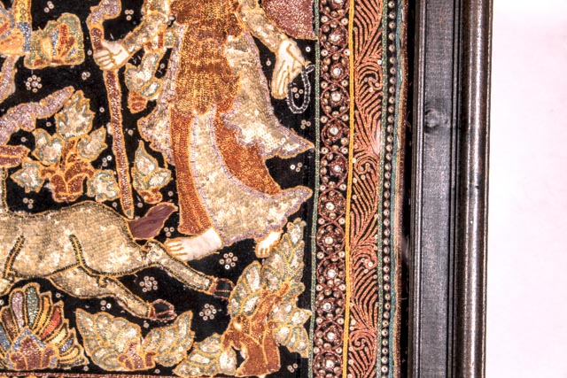 Large Vintage Thai Kalaga Bullion Tapestry with Scene From Ramakien