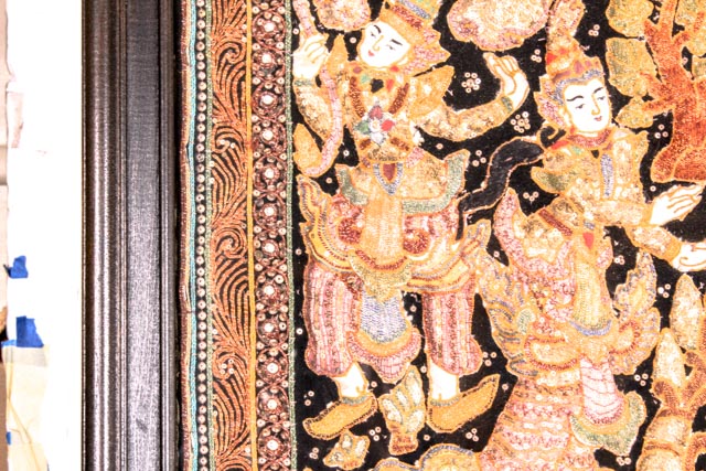 Large Vintage Thai Kalaga Bullion Tapestry with Scene From Ramakien