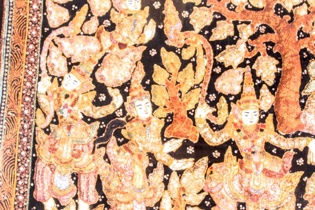 Large Vintage Thai Kalaga Bullion Tapestry with Scene From Ramakien