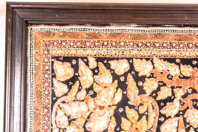 Large Vintage Thai Kalaga Bullion Tapestry with Scene From Ramakien