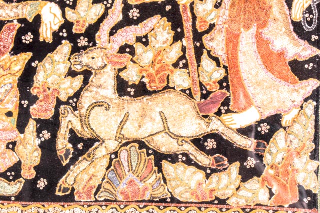 Large Vintage Thai Kalaga Bullion Tapestry with Scene From Ramakien