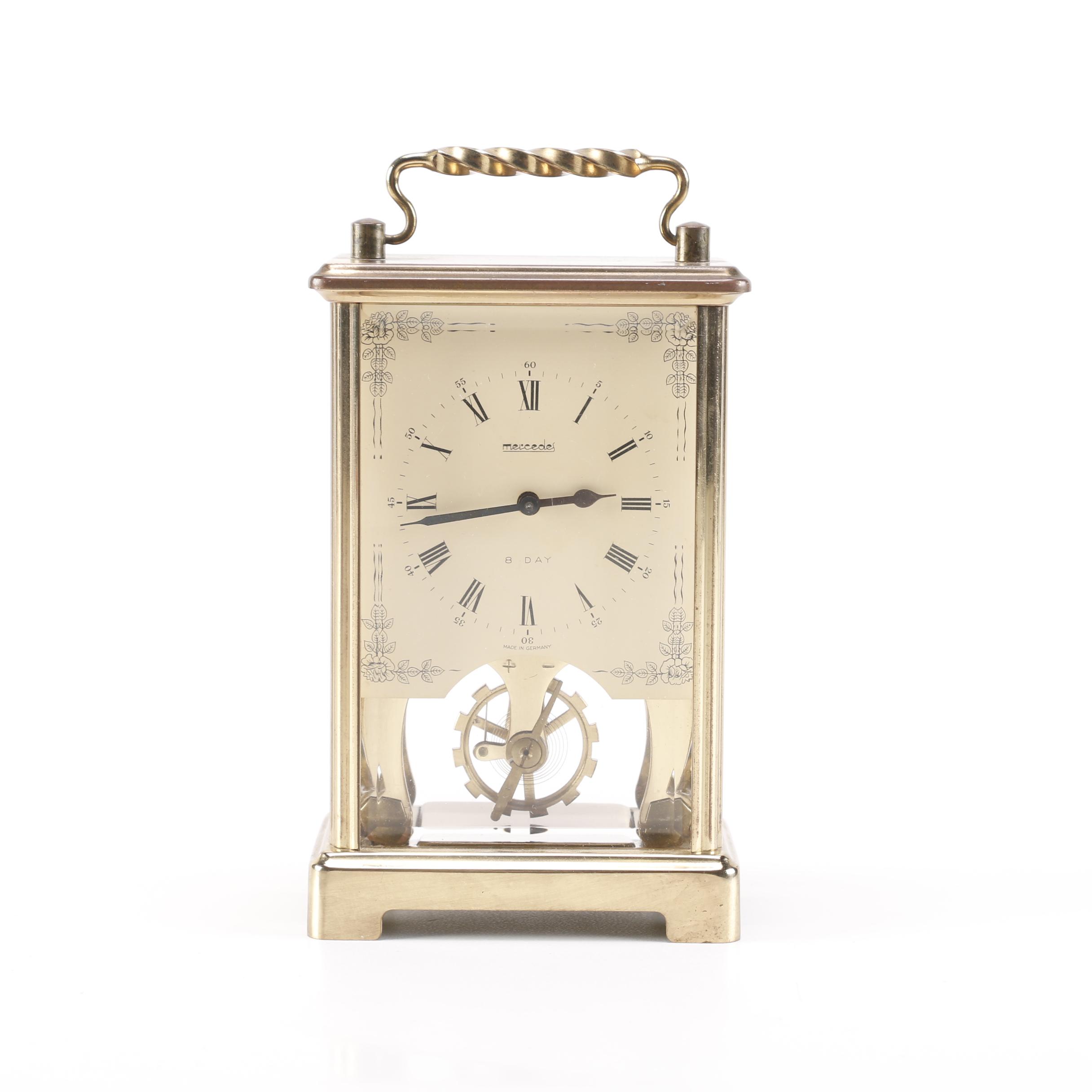 Circa 1950s Schatz Mercedes Brass Carriage Clock