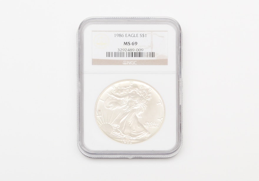 1986 $1 Silver Eagle NCG Graded MS69