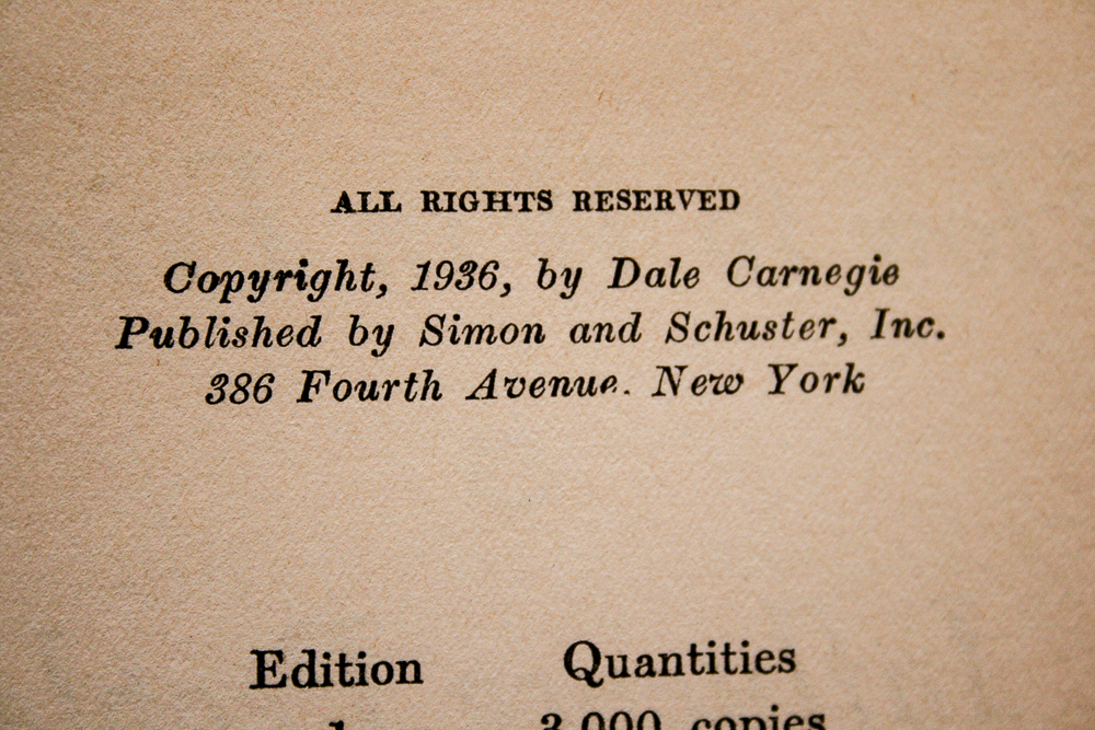 1937 First Edition, Late Printing of  "How to Win Friends and Influence People" by Dale Carnegie