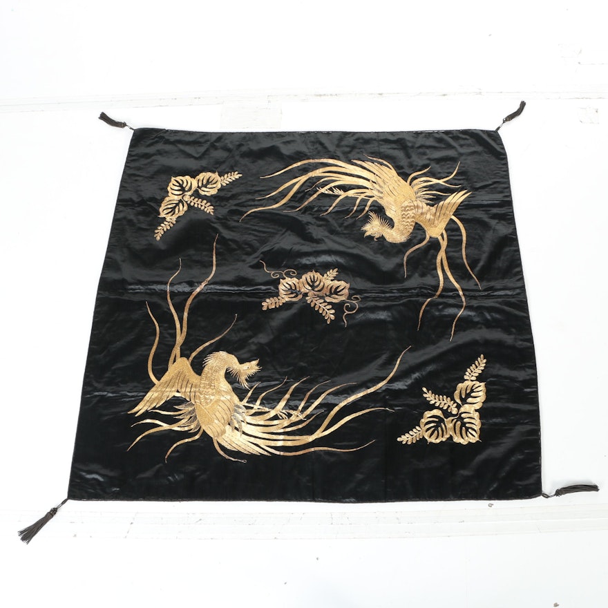 Chinese Black Silk Needlework Tapestry