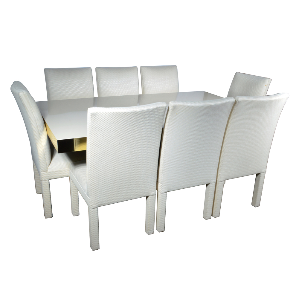 Brass-Accented Dining Table with Eight Chairs