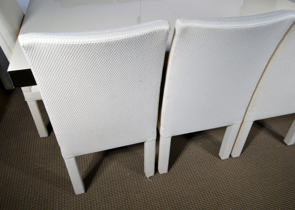 Brass-Accented Dining Table with Eight Chairs