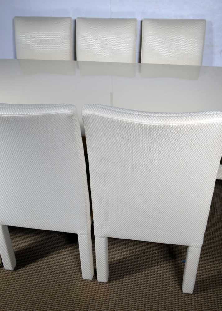 Brass-Accented Dining Table with Eight Chairs