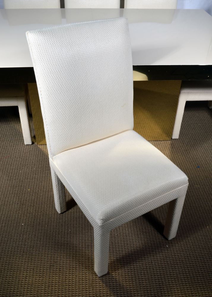 Brass-Accented Dining Table with Eight Chairs