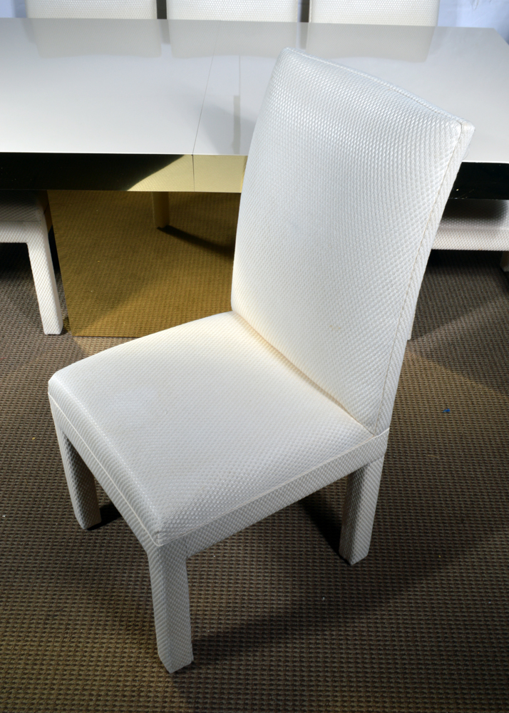 Brass-Accented Dining Table with Eight Chairs