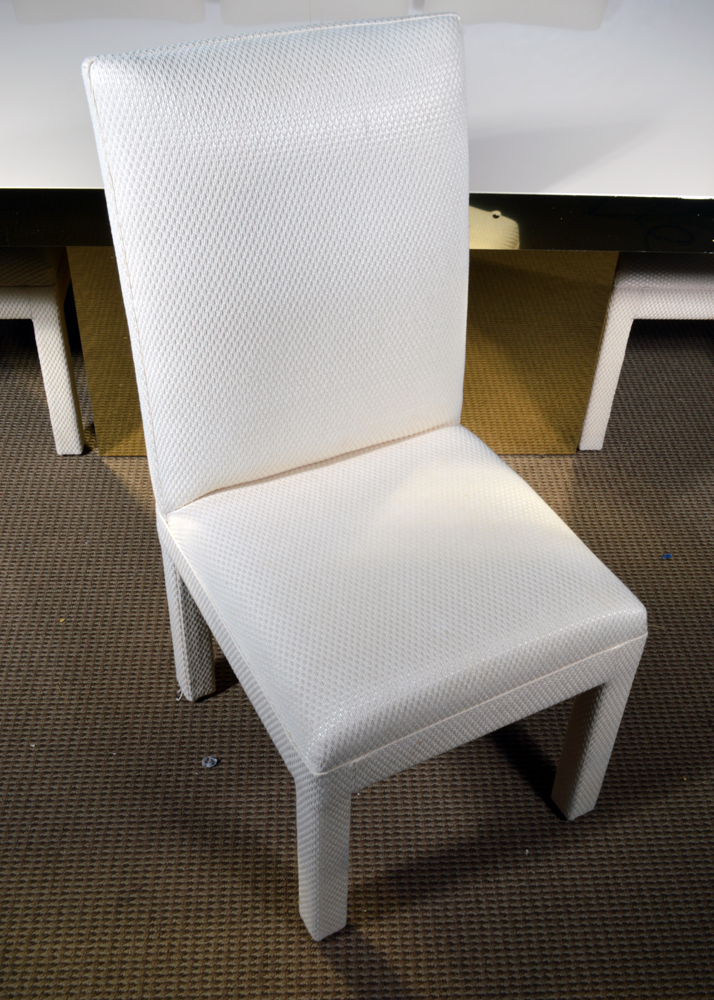 Brass-Accented Dining Table with Eight Chairs