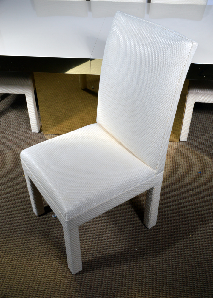 Brass-Accented Dining Table with Eight Chairs