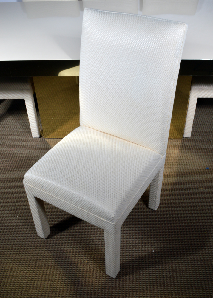 Brass-Accented Dining Table with Eight Chairs
