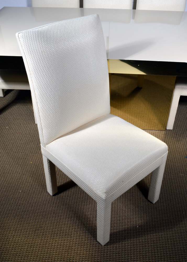 Brass-Accented Dining Table with Eight Chairs