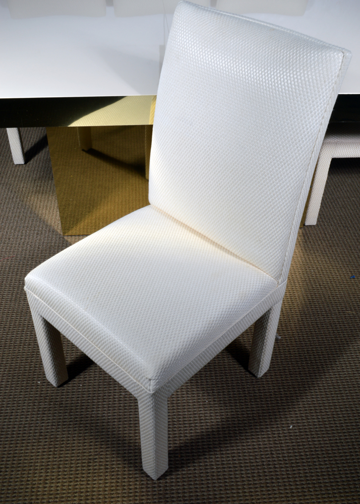 Brass-Accented Dining Table with Eight Chairs