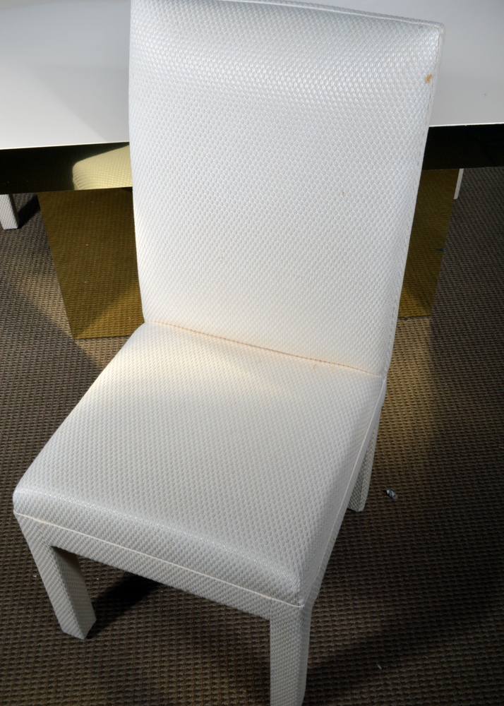 Brass-Accented Dining Table with Eight Chairs