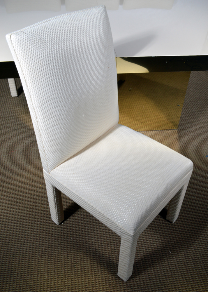 Brass-Accented Dining Table with Eight Chairs