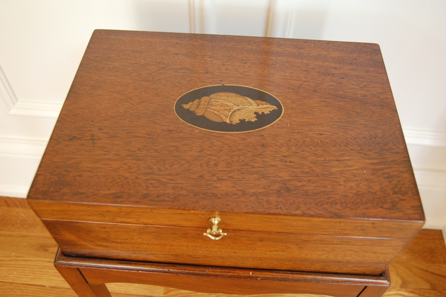 Decorative Wood Box with Sea Shell Medallion and Stand