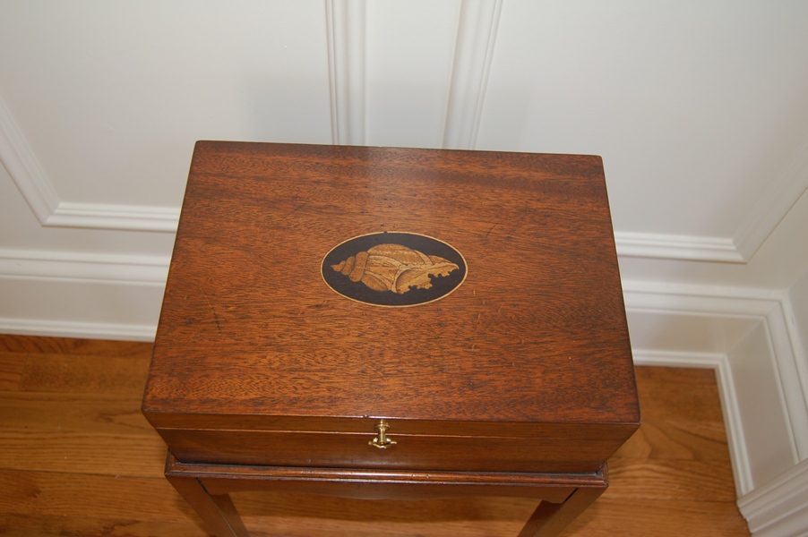 Decorative Wood Box with Sea Shell Medallion and Stand