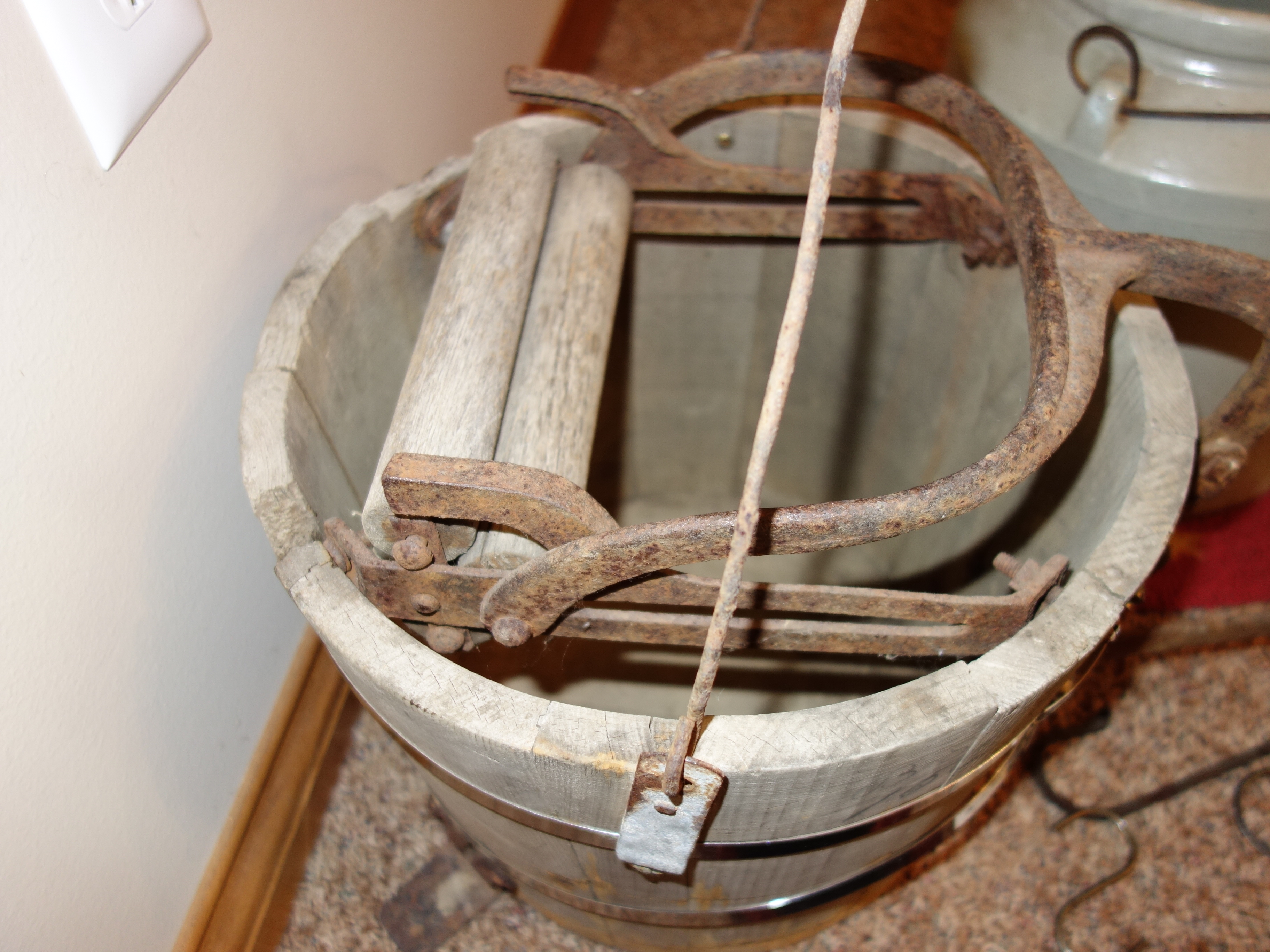 Stoneware Crocks and Wood Pail